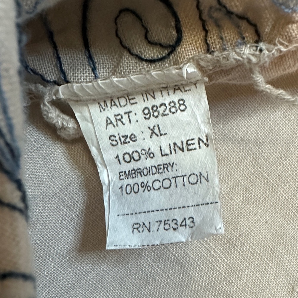 Viola Borghi 100% Linen Scroll Print Peplum Tunic Tan Blue Women’s XL - Picture 8 of 9